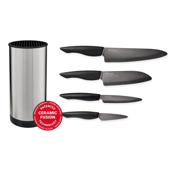 Picture of INNOVATIONblack® 5-Piece Stainless Steel Block Set with 4 Ceramic Kitchen Knives (7", 5.5",5", 4.5")